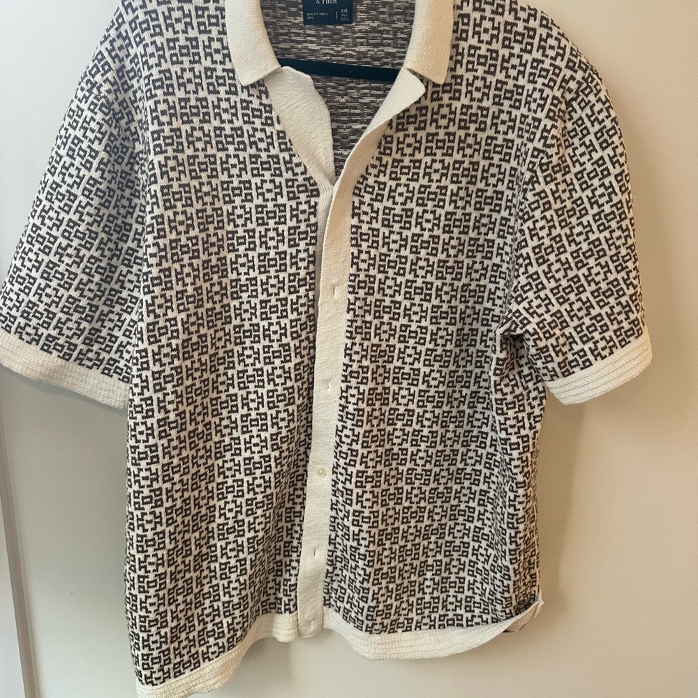 Abercrombie & Fitch Cream and Brown Knit Polo